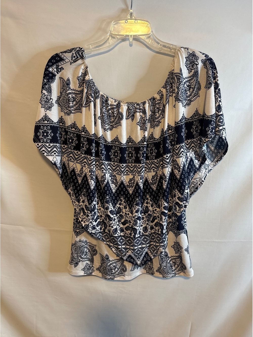 Chatoyant Womens Small Black White Paisley Geometric Tunic Top Made in USA